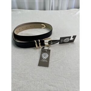 Vince Camuto Belt Black Faux‎ Leather Gold Buckle Large